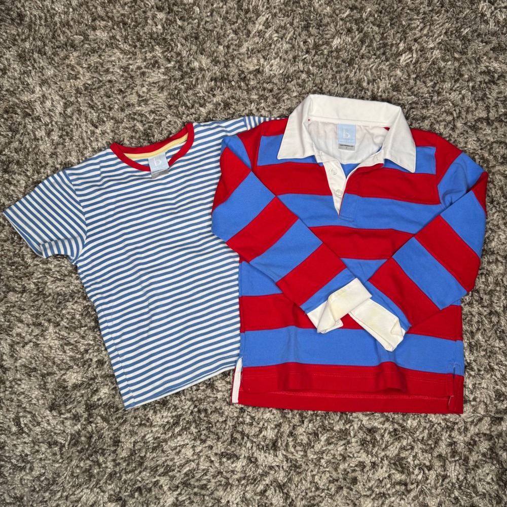 Bella Bliss Shirts Kids Size 7‎ Blue Red Striped Rugby Polo and Tee 2-Pack